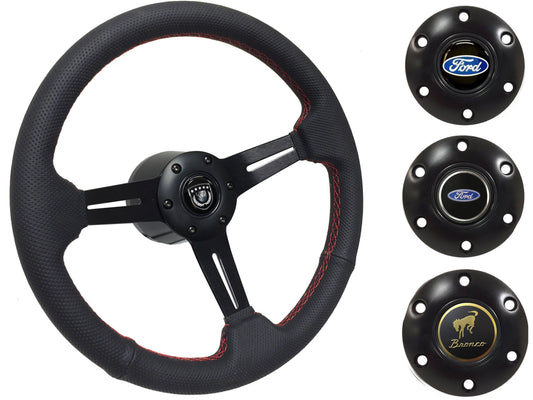 1975-77 Ford Bronco Steering Wheel Kit | Perforated Black Leather | ST3586RED