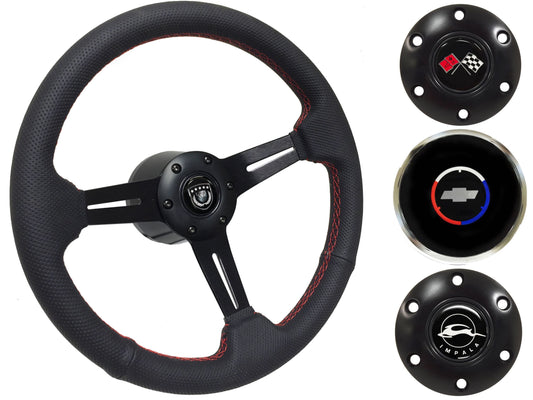 1955-68 Impala Steering Wheel Kit | Perforated Black Leather | ST3586RED