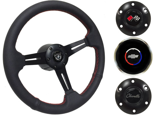 1969-77 Chevelle Steering Wheel Kit | Perforated Black Leather | ST3586RED
