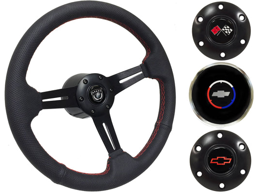 1990-2005 Corvette Steering Wheel Kit | Perforated Black Leather | ST3586RED