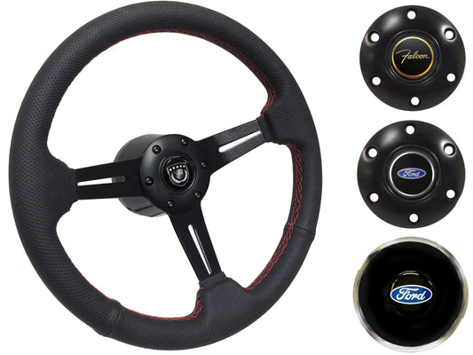 1970 Ford Falcon Steering Wheel Kit | Perforated Black Leather | ST3586RED