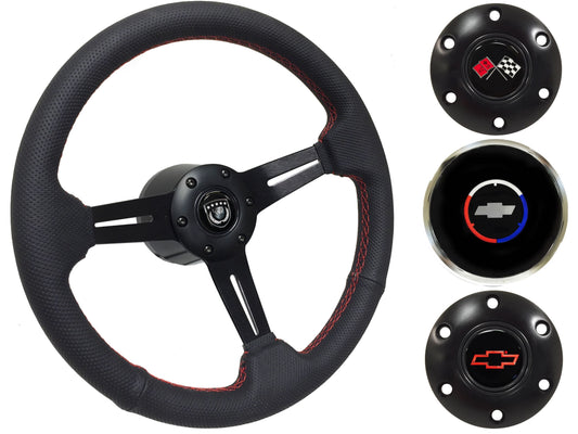 1984-89 Corvette Steering Wheel Kit | Perforated Black Leather | ST3586RED