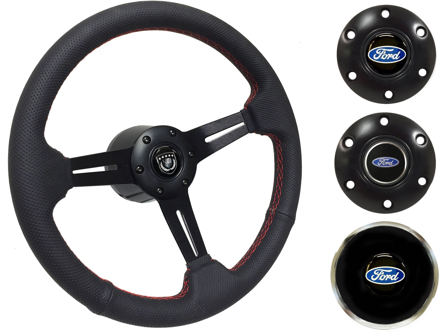 1970-76 Ford Torino Steering Wheel Kit | Perforated Black Leather | ST3586RED