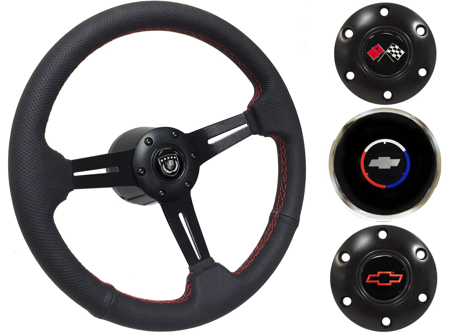 1962-68 Chevy Nova Steering Wheel Kit | Perforated Black Leather | ST3586RED