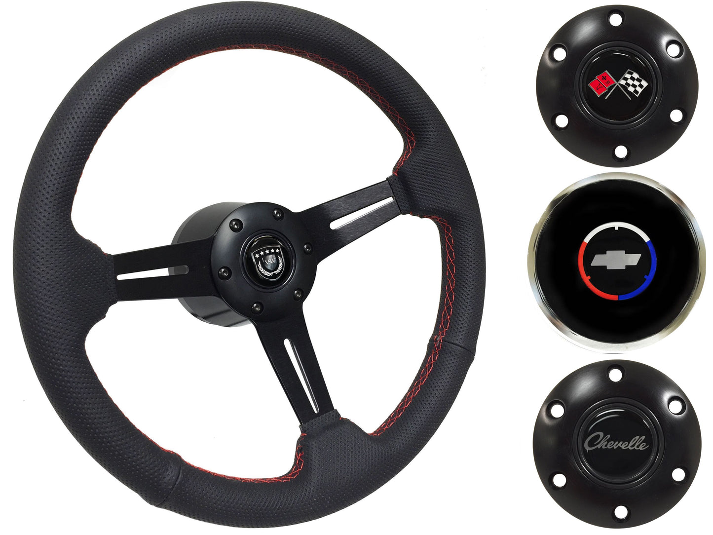 1967-68 Chevelle Steering Wheel Kit | Perforated Black Leather | ST3586RED