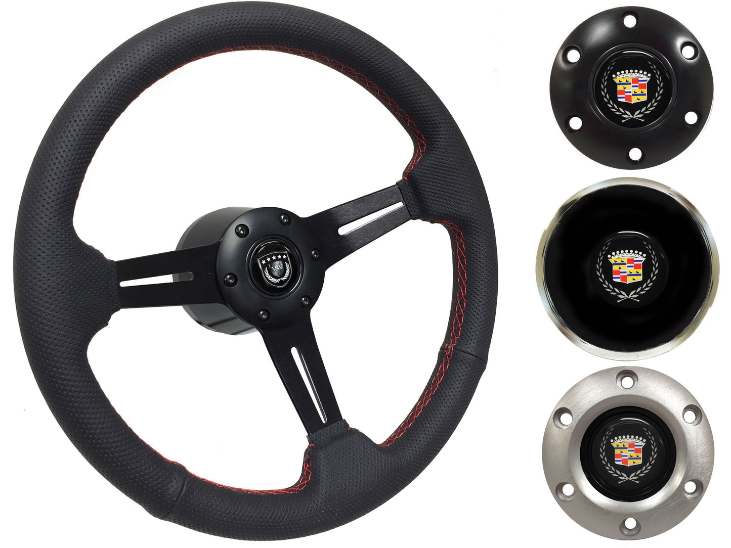 1969-89 Cadillac Steering Wheel Kit | Perforated Black Leather | ST3586RED