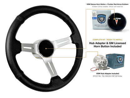 ST3587BLK-BLK steering wheel kit - Deluxe horn button, Pontiac Red Arrow emblem