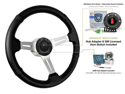 ST3587BLK-BLK steering wheel kit - Black horn button, Rocket II 1981-96 emblem