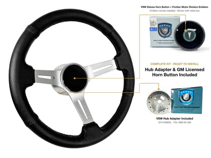 ST3587BLK-BLK steering wheel kit - Deluxe horn button, Pontiac Motor Division emblem