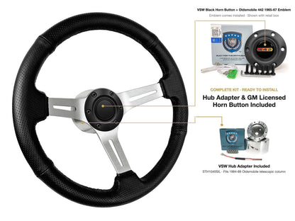 ST3587BLK-BLK steering wheel kit - Black horn button, 442 1965-67 emblem