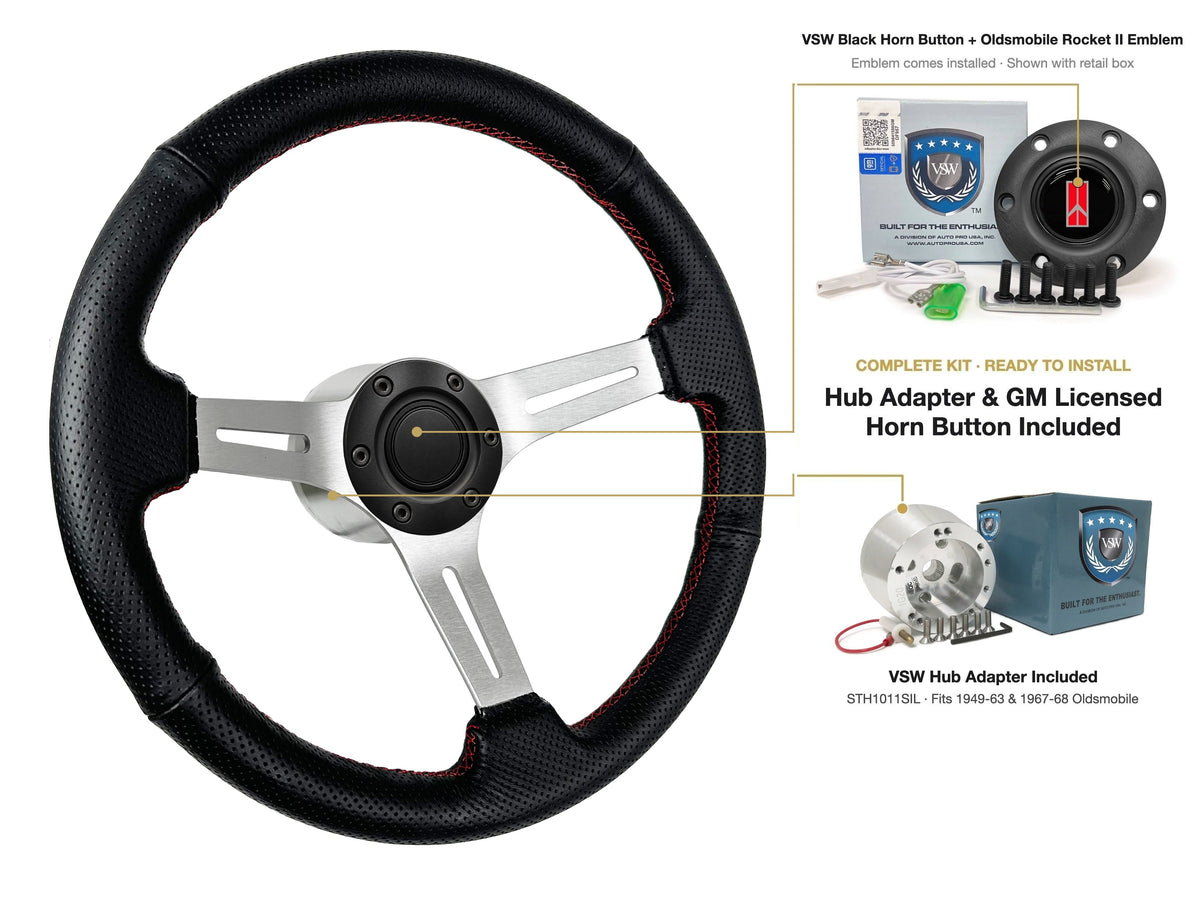 ST3587BLK-RED steering wheel kit - Black horn button, Rocket II 1981-96 emblem