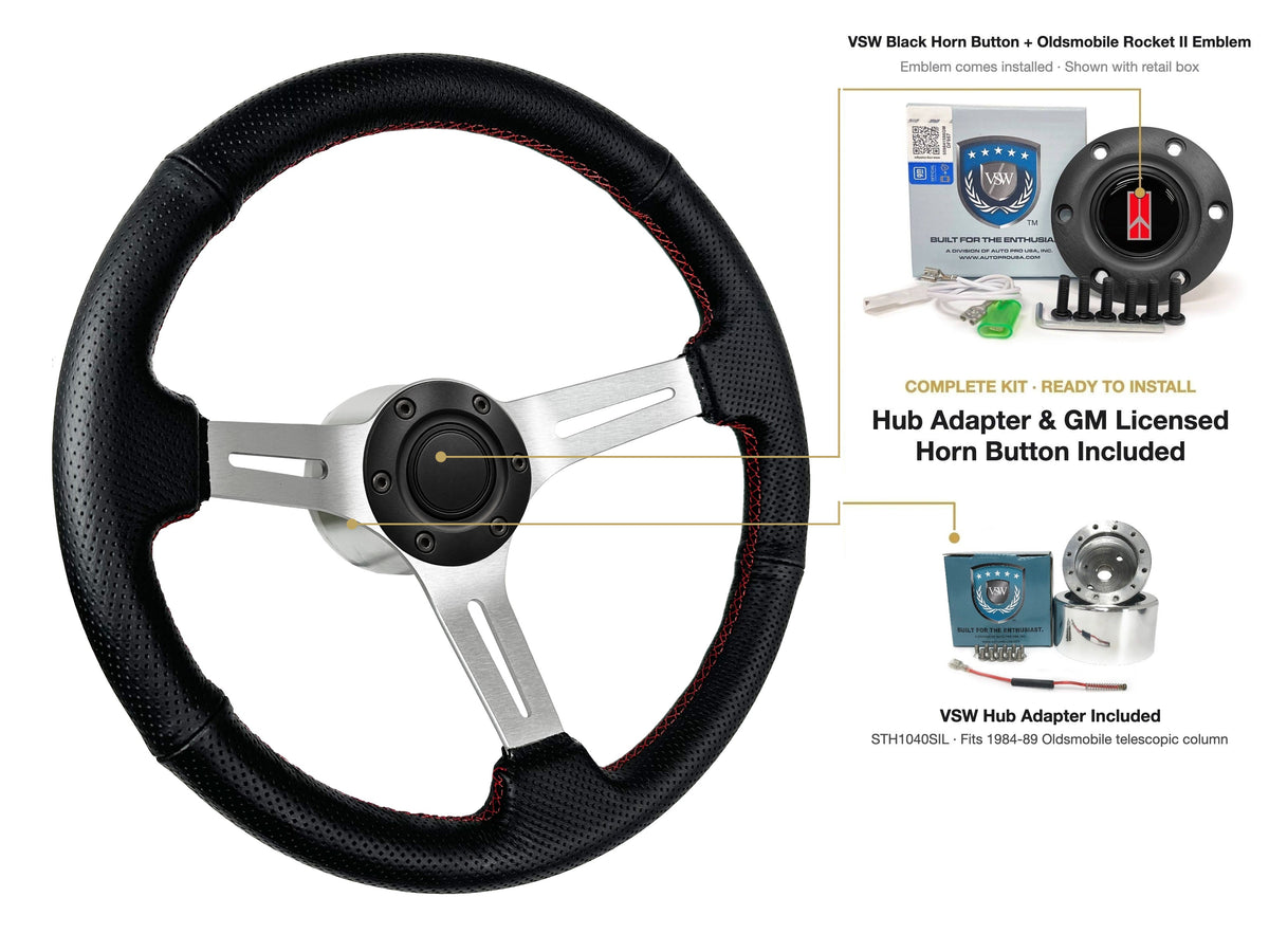 ST3587BLK-RED steering wheel kit - Black horn button, Rocket II 1981-96 emblem