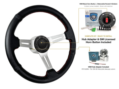 ST3587BLK-RED steering wheel kit - Black horn button, Rocket II 1981-96 emblem