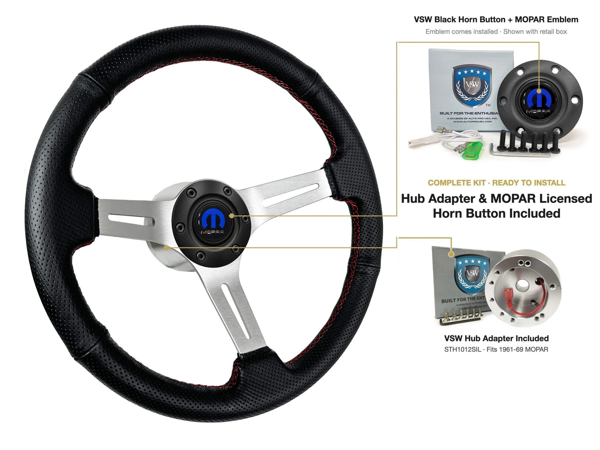 ST3587BLK-RED steering wheel kit - Black horn button, MOPAR emblem