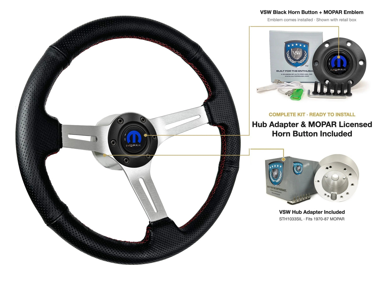 ST3587BLK-RED steering wheel kit - Black horn button, MOPAR emblem