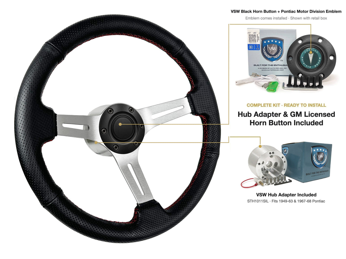 ST3587BLK-RED steering wheel kit - Black horn button, Pontiac Motor Division emblem