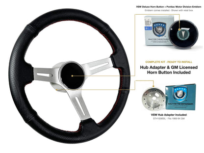 ST3587BLK-RED steering wheel kit - Deluxe horn button, Pontiac Motor Division emblem