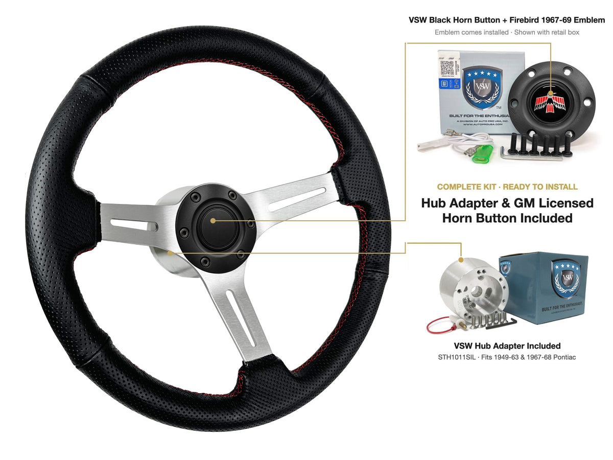 ST3587BLK-RED steering wheel kit - Black horn button, Firebird 1967-69 emblem