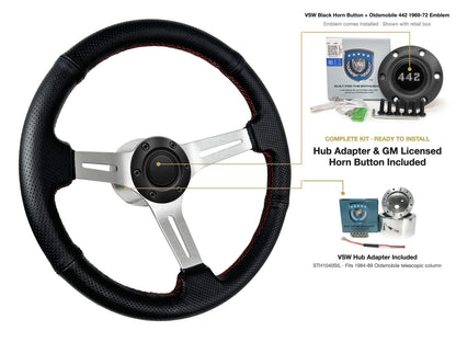 ST3587BLK-RED steering wheel kit - Black horn button, 442 1969-72 emblem