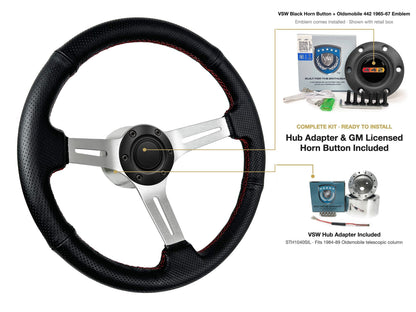 ST3587BLK-RED steering wheel kit - Black horn button, 442 1965-67 emblem