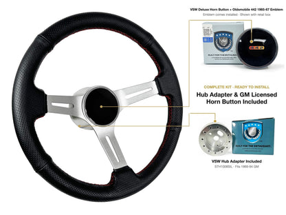ST3587BLK-RED steering wheel kit - Deluxe horn button, 442 1965-67 emblem