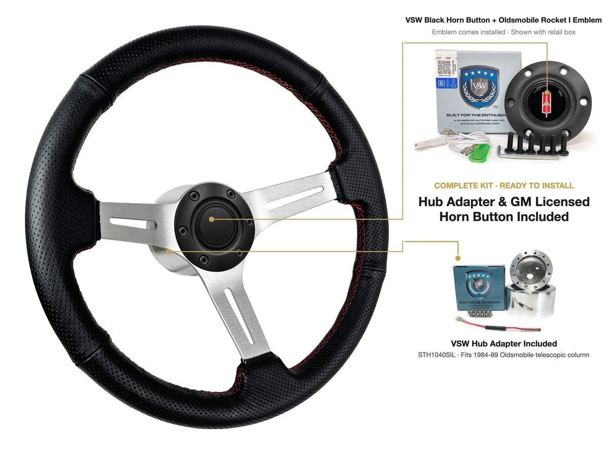 ST3587BLK-RED steering wheel kit - Black horn button, Rocket I 1960-80 emblem