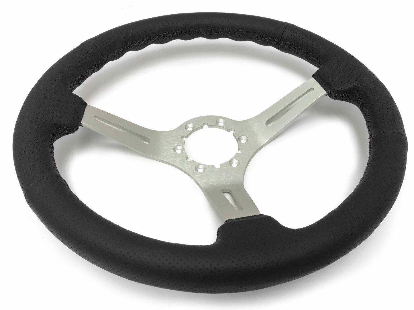 VSW S6 Steering Wheel | Perforated Leather Brushed Aluminum | ST3587BLK-BLK