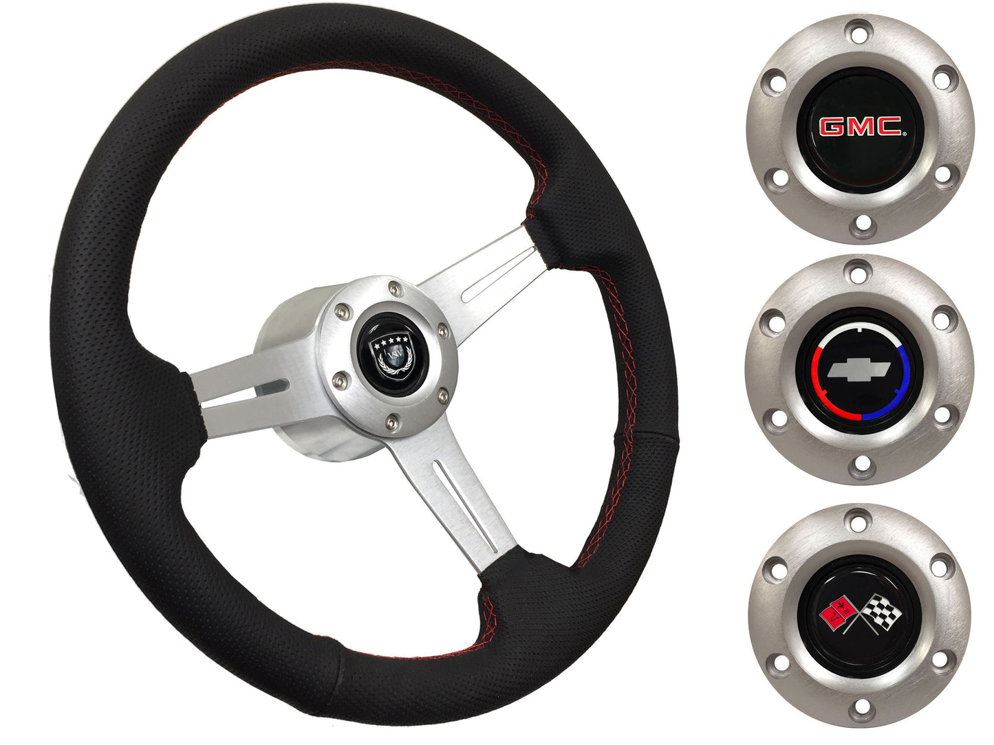 1960-73 Chevy Truck, GMC Steering Wheel Kit | Perforated Leather | ST3587BLK-RED