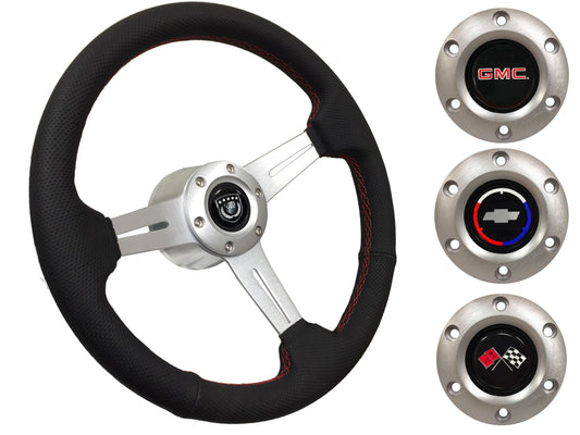 1974-94 Chevy Truck, GMC Steering Wheel Kit | Perforated Leather | ST3587BLK-RED