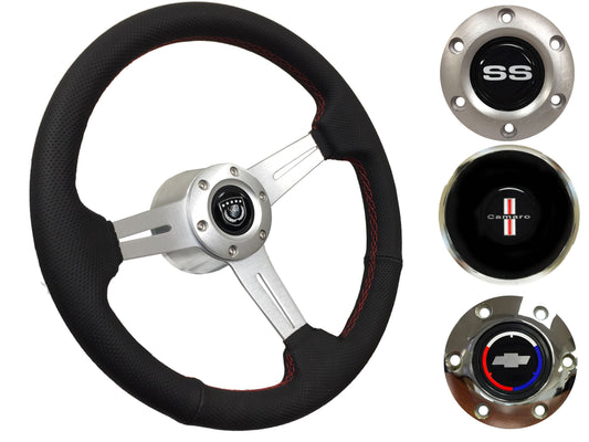 1969-89 Camaro Steering Wheel Kit | Perforated Leather | ST3587BLK-RED