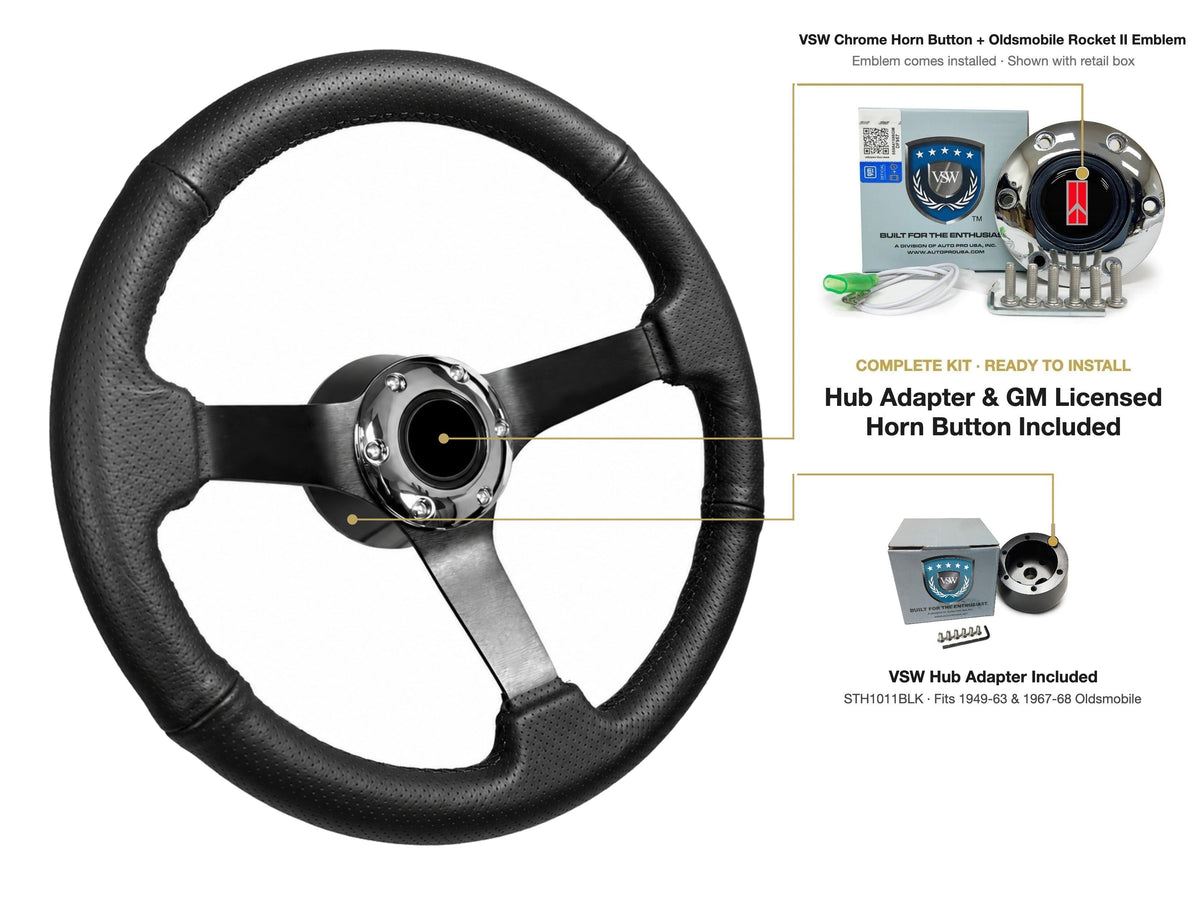 ST3602BLK steering wheel kit - Chrome horn button, Rocket II 1981-96 emblem