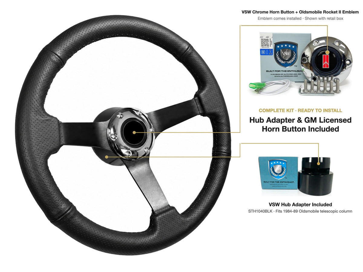 ST3602BLK steering wheel kit - Chrome horn button, Rocket II 1981-96 emblem