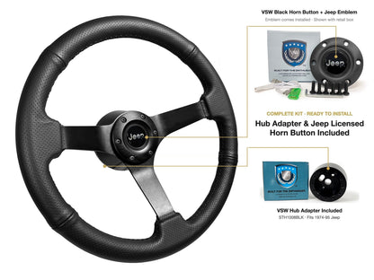 ST3602BLK 1974-75 Jeep kit - Black button, Jeep emblem, STH1008BLK hub