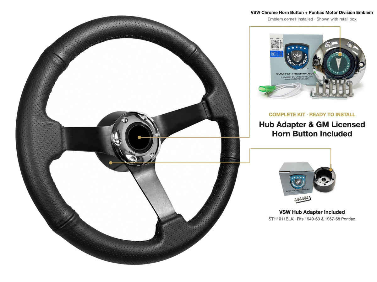 ST3602BLK steering wheel kit - Chrome horn button, Pontiac Motor Division emblem