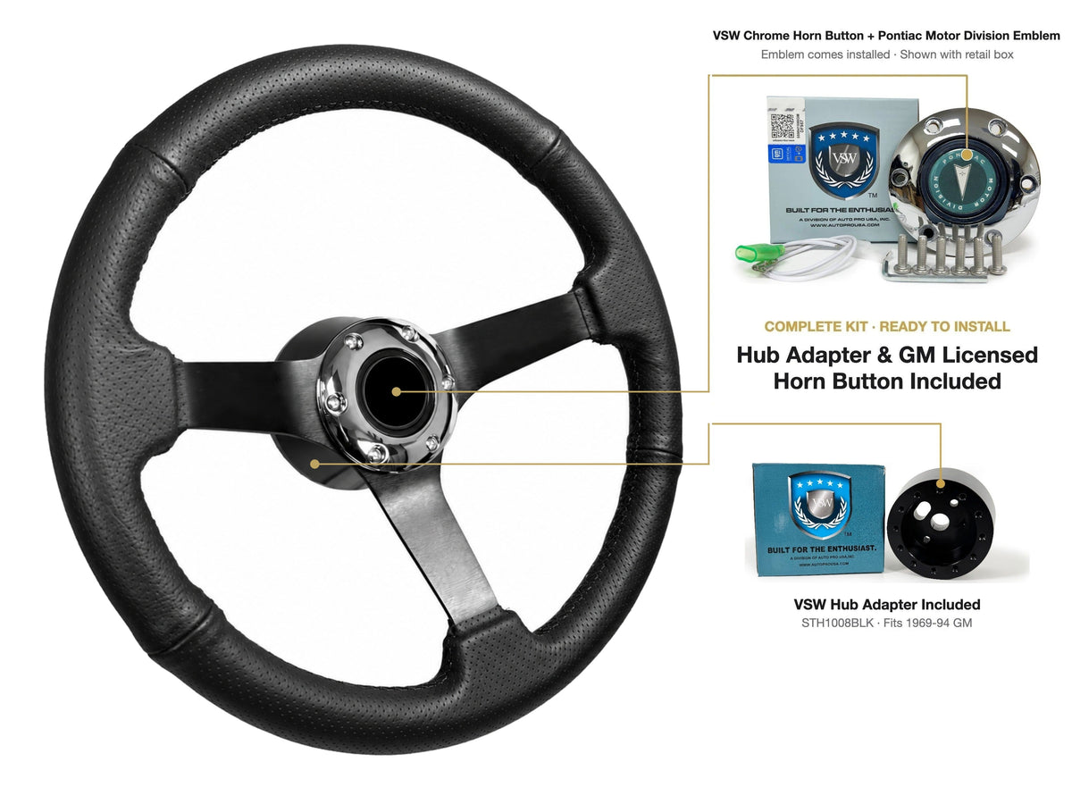 ST3602BLK steering wheel kit - Chrome horn button, Pontiac Motor Division emblem