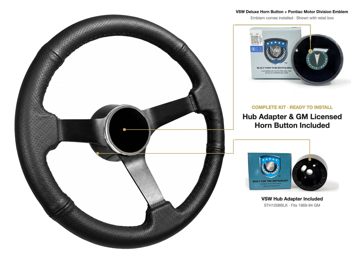 ST3602BLK steering wheel kit - Deluxe horn button, Pontiac Motor Division emblem