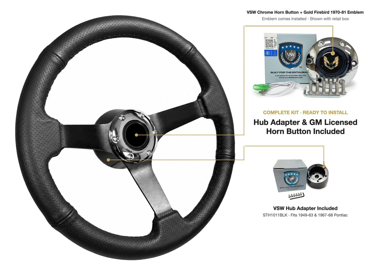 ST3602BLK steering wheel kit - Chrome horn button, Gold Firebird 1970-81 emblem