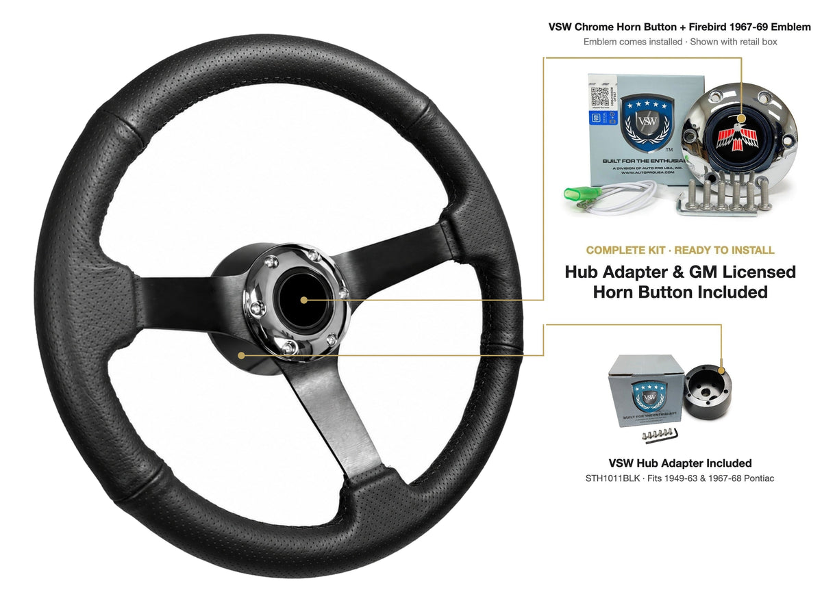 ST3602BLK steering wheel kit - Chrome horn button, Firebird 1967-69 emblem
