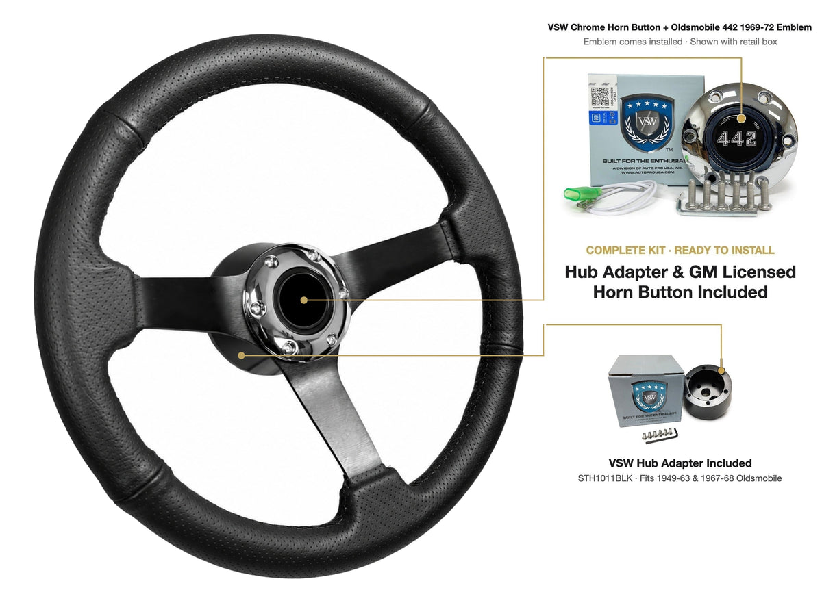 ST3602BLK steering wheel kit - Chrome horn button, 442 1969-72 emblem