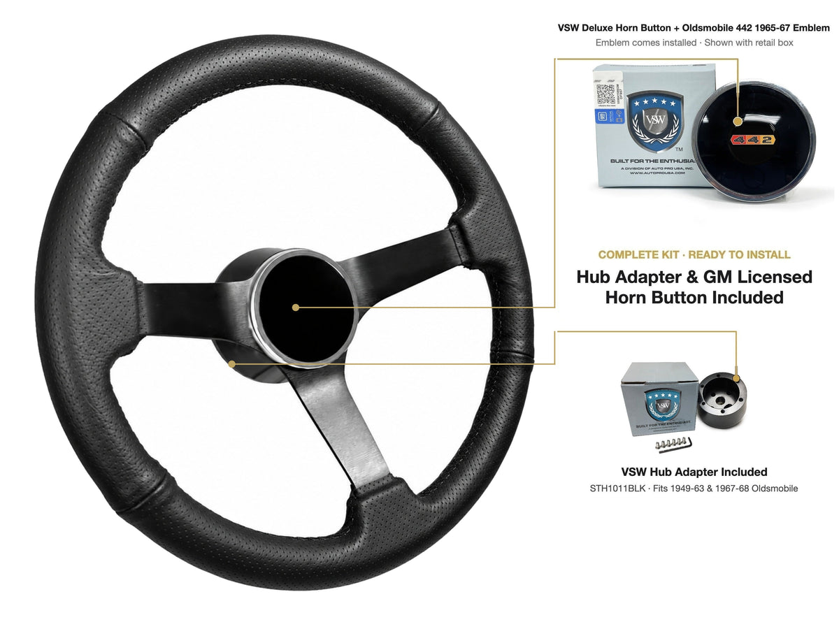 ST3602BLK steering wheel kit - Deluxe horn button, 442 1965-67 emblem