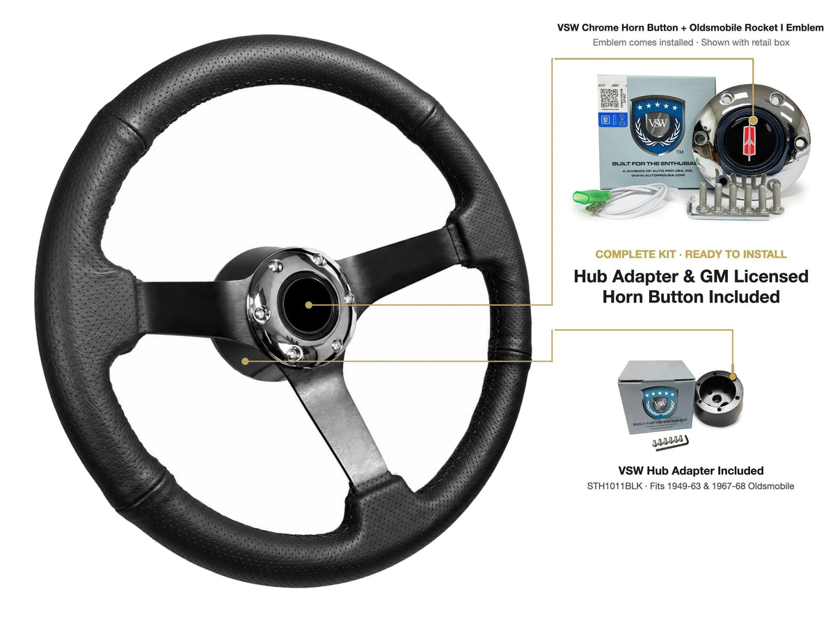 ST3602BLK steering wheel kit - Chrome horn button, Rocket I 1960-80 emblem