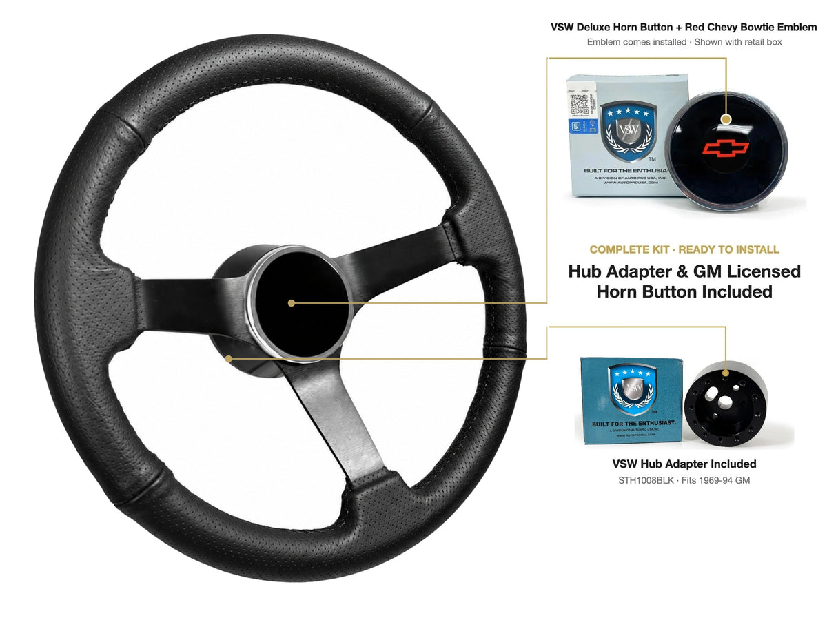 ST3602BLK steering wheel kit - Deluxe horn button, Red Chevy Bowtie emblem