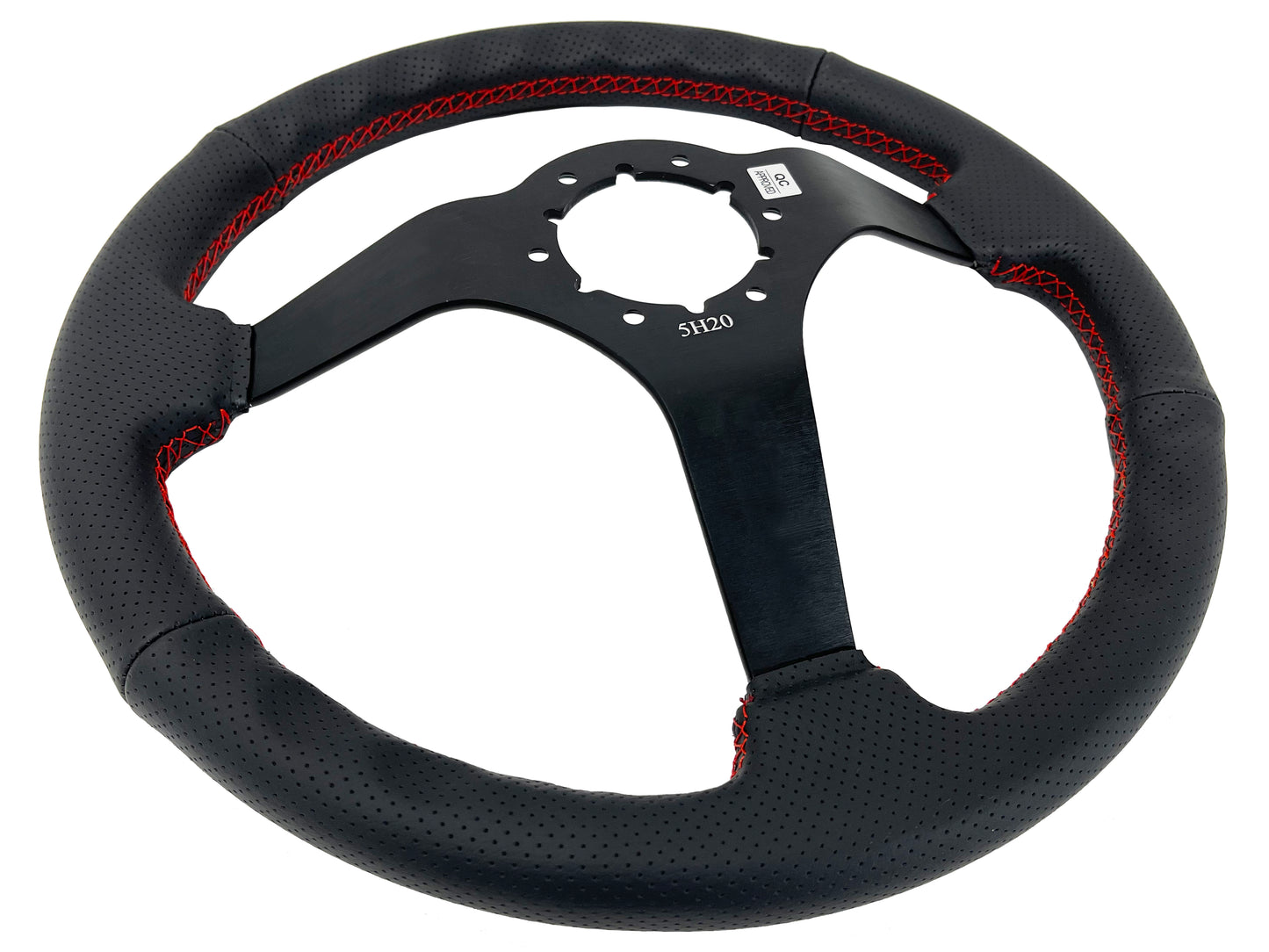 VSW S6 Sport Steering Wheel | Perforated Leather Black w/ Red Stitch | ST3602RED