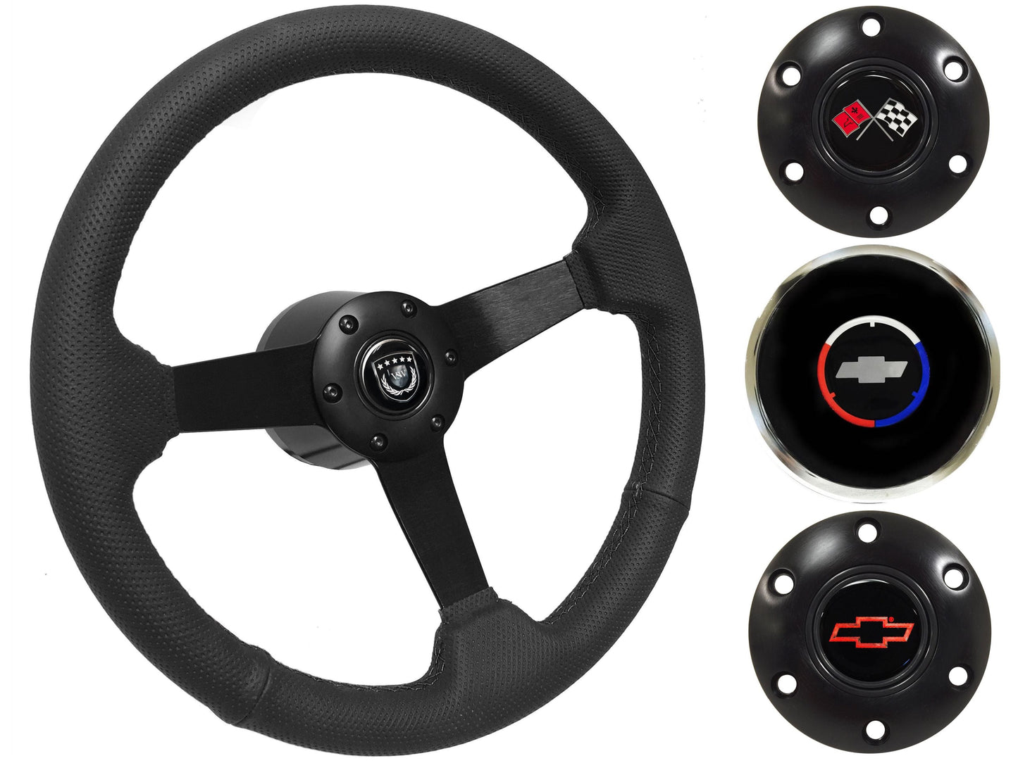 1984-89 Corvette Steering Wheel Kit | Perforated Black Leather | ST3602BLK