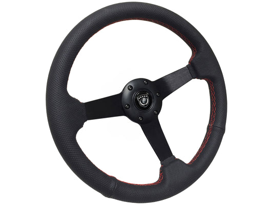 VSW S6 Sport Steering Wheel | Perforated Leather Black w/ Red Stitch | ST3602RED