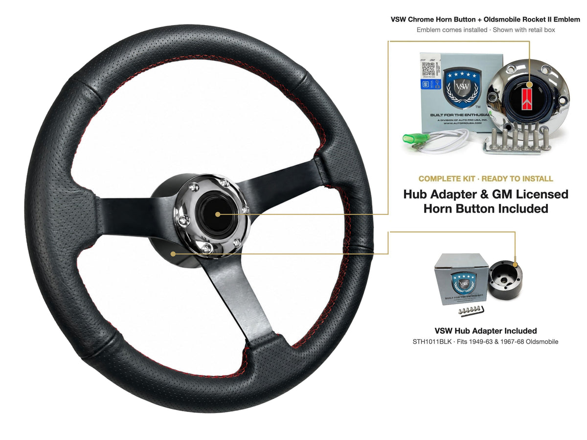 ST3602RED steering wheel kit - Chrome horn button, Rocket II 1981-96 emblem