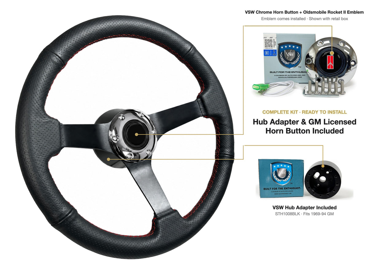 ST3602RED steering wheel kit - Chrome horn button, Rocket II 1981-96 emblem