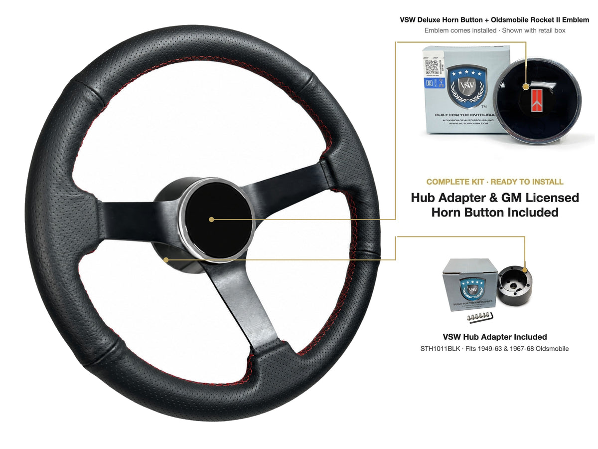 ST3602RED steering wheel kit - Deluxe horn button, Rocket II 1981-96 emblem