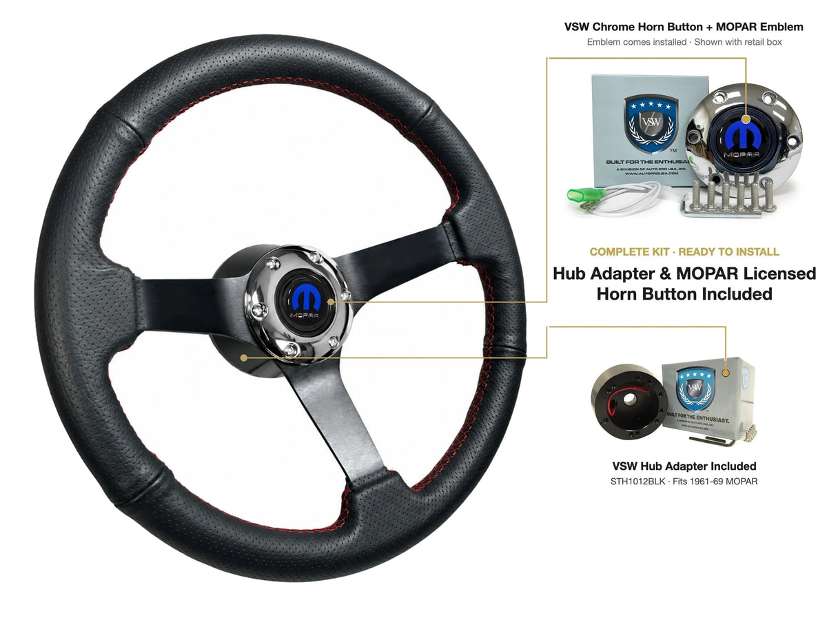 ST3602RED steering wheel kit - Chrome horn button, MOPAR emblem