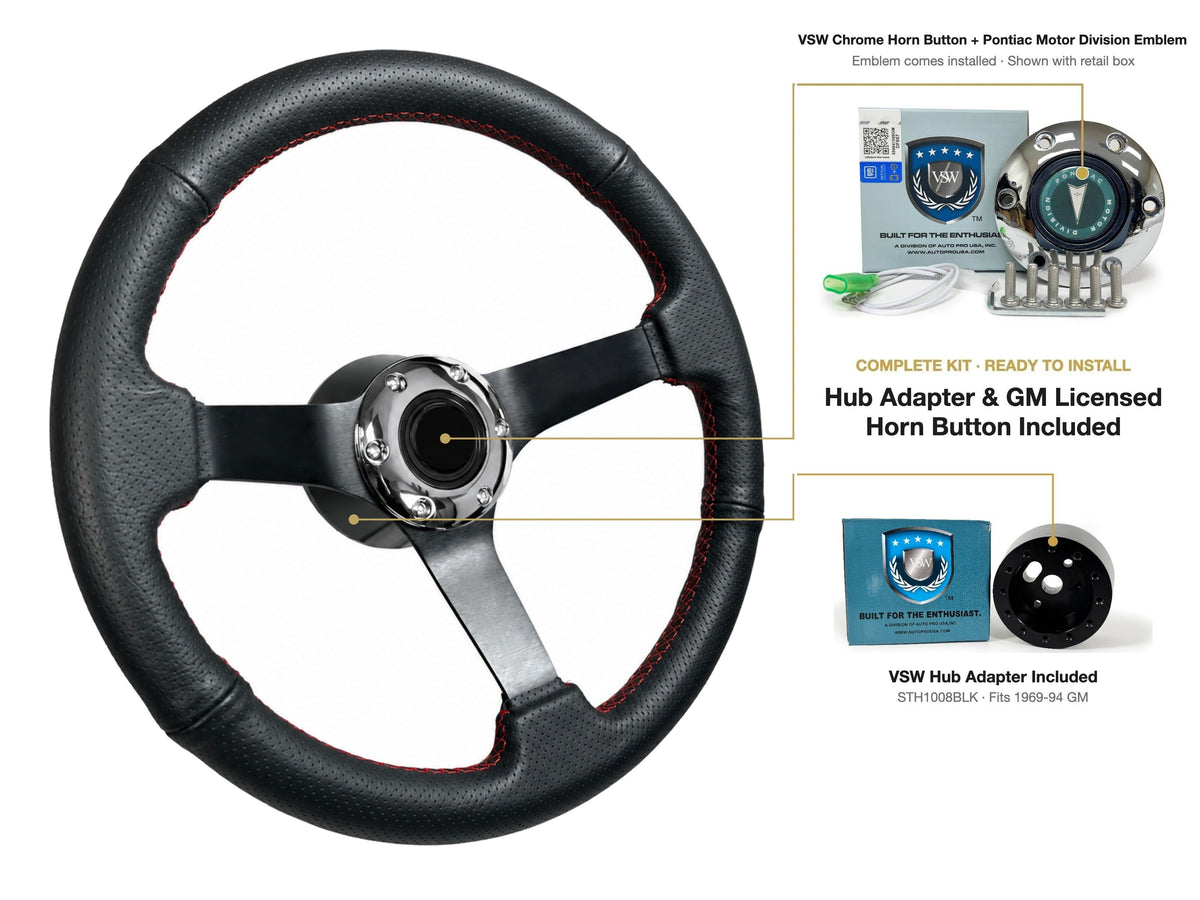 ST3602RED steering wheel kit - Chrome horn button, Pontiac Motor Division emblem